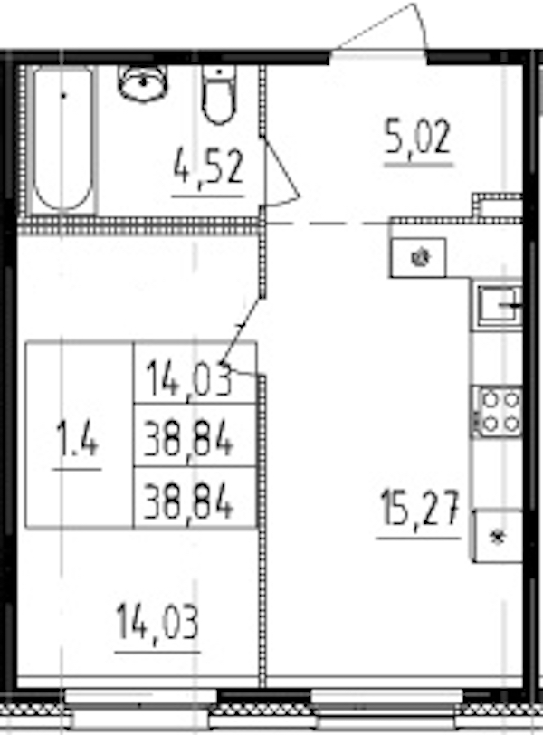 1-комнатная квартира 38.84 м², 1/12 эт., ЖК «Чёрная речка(Nordest)»
